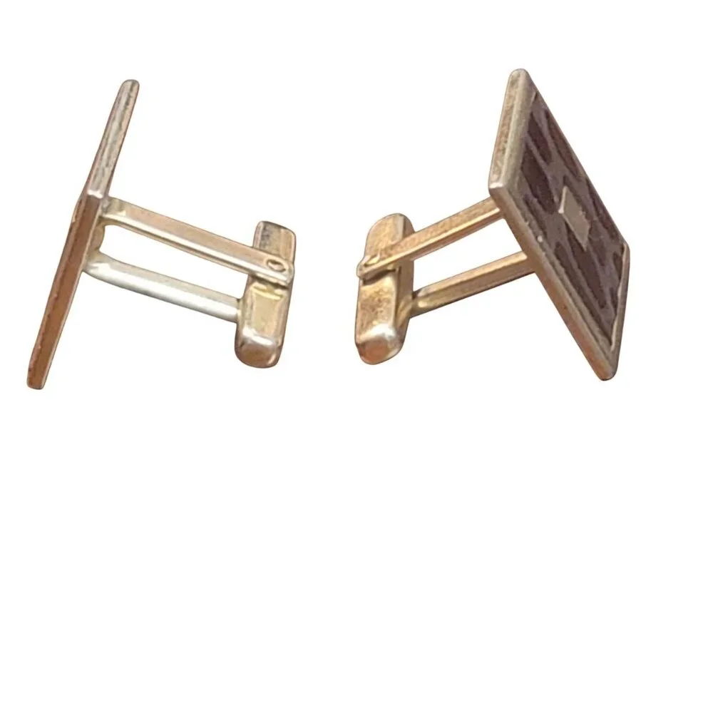 Vintage Gold Tone Cufflinks With Giraffe Print Design Square Center Detail Mens